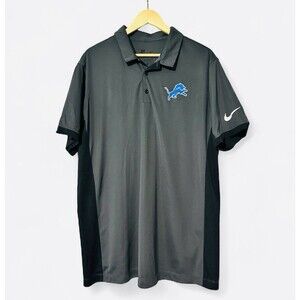 Nike NFL Detroit Lions Football Dri-FIT Golf Polo Shirt Mens XL Gray Black